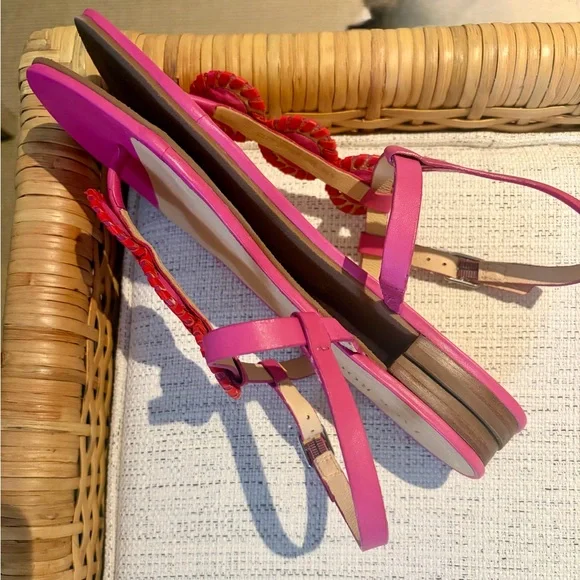 Jack Rogers Whip Stitch Medallion Sandals Pink Red Size 9.5 M EUC - Picture 6 of 10